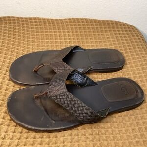 UGG Mens Size 12 Leather Woven Braided Thong Sandals Slip On Shoes Brown 1007524